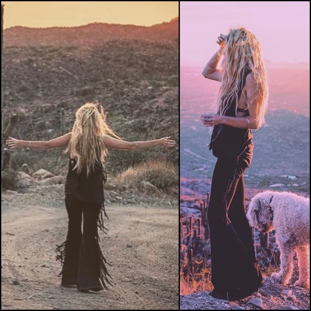 Bohemian Black Fringe Flare Bell Bottom Pants - Picture 8 of 11